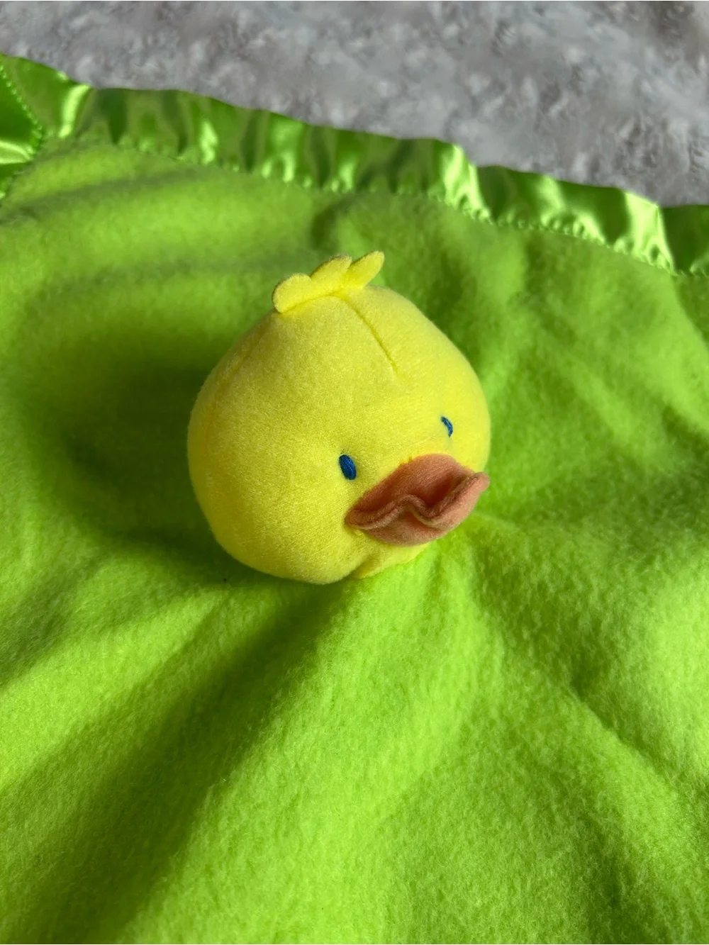 Small Wonders Yellow Green Duck Lovey Security Blanket Silky Satin Edge Orange
